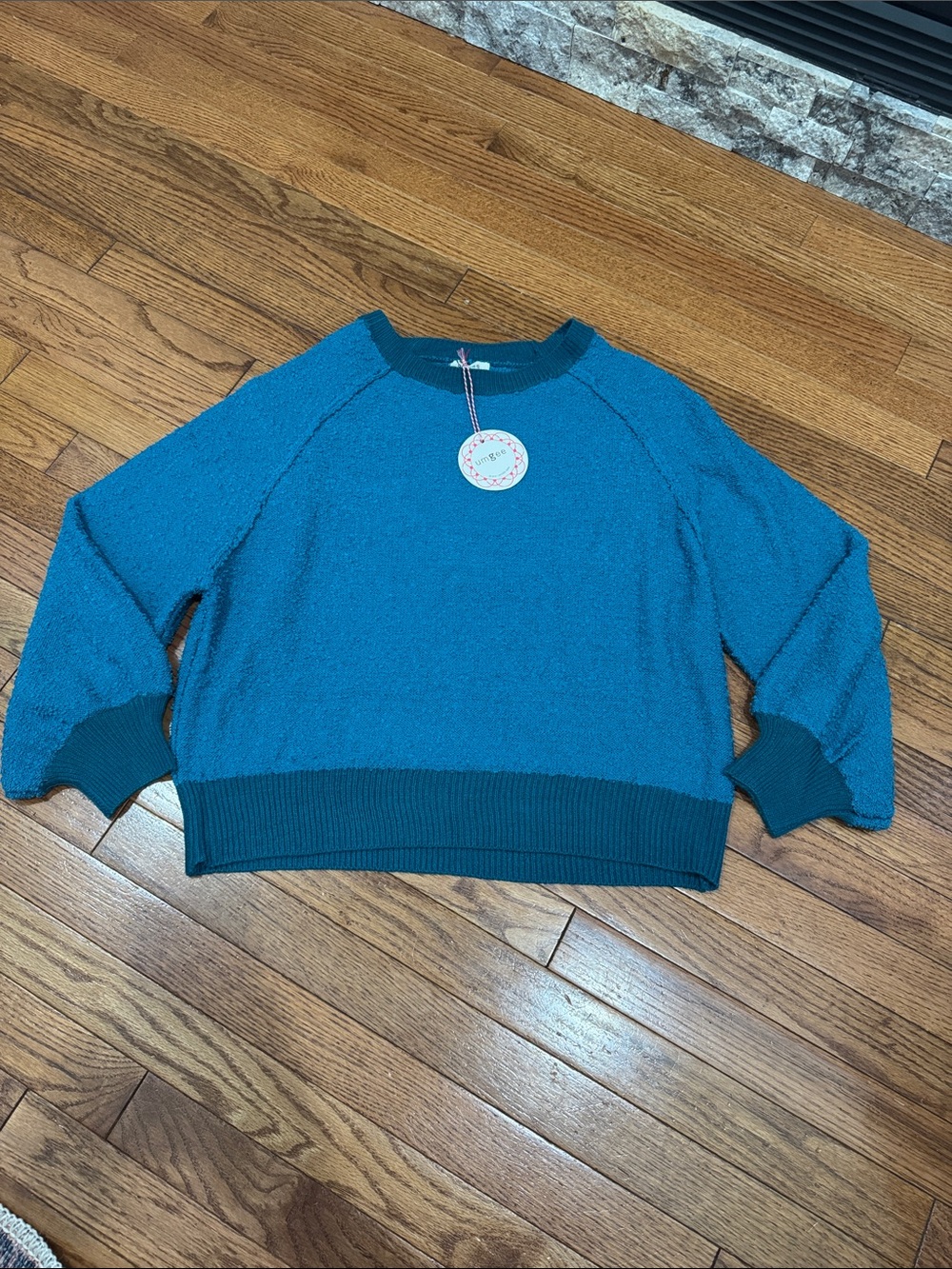 Umgee Teal Two-Tone Crewneck Sweater
